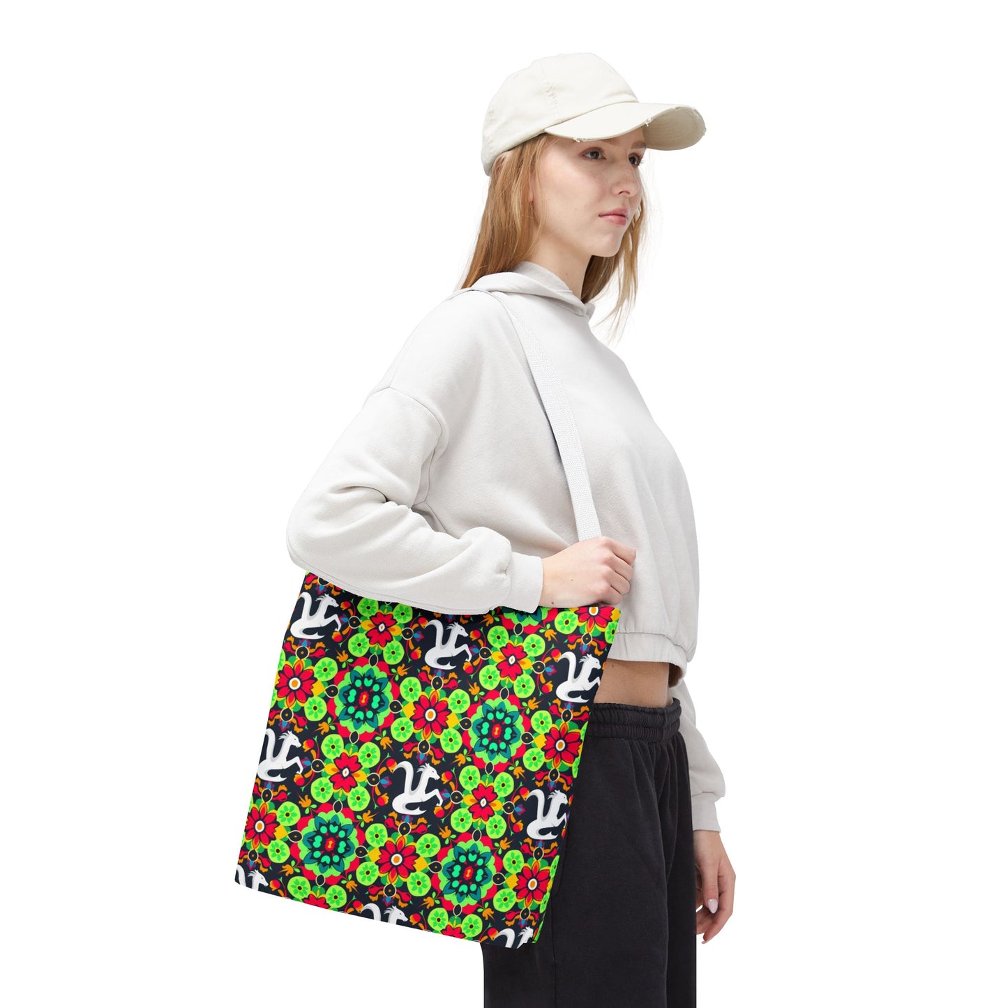 Tote Bag, (AOP), Aquarius, Zodiac v4, Flower Pattern