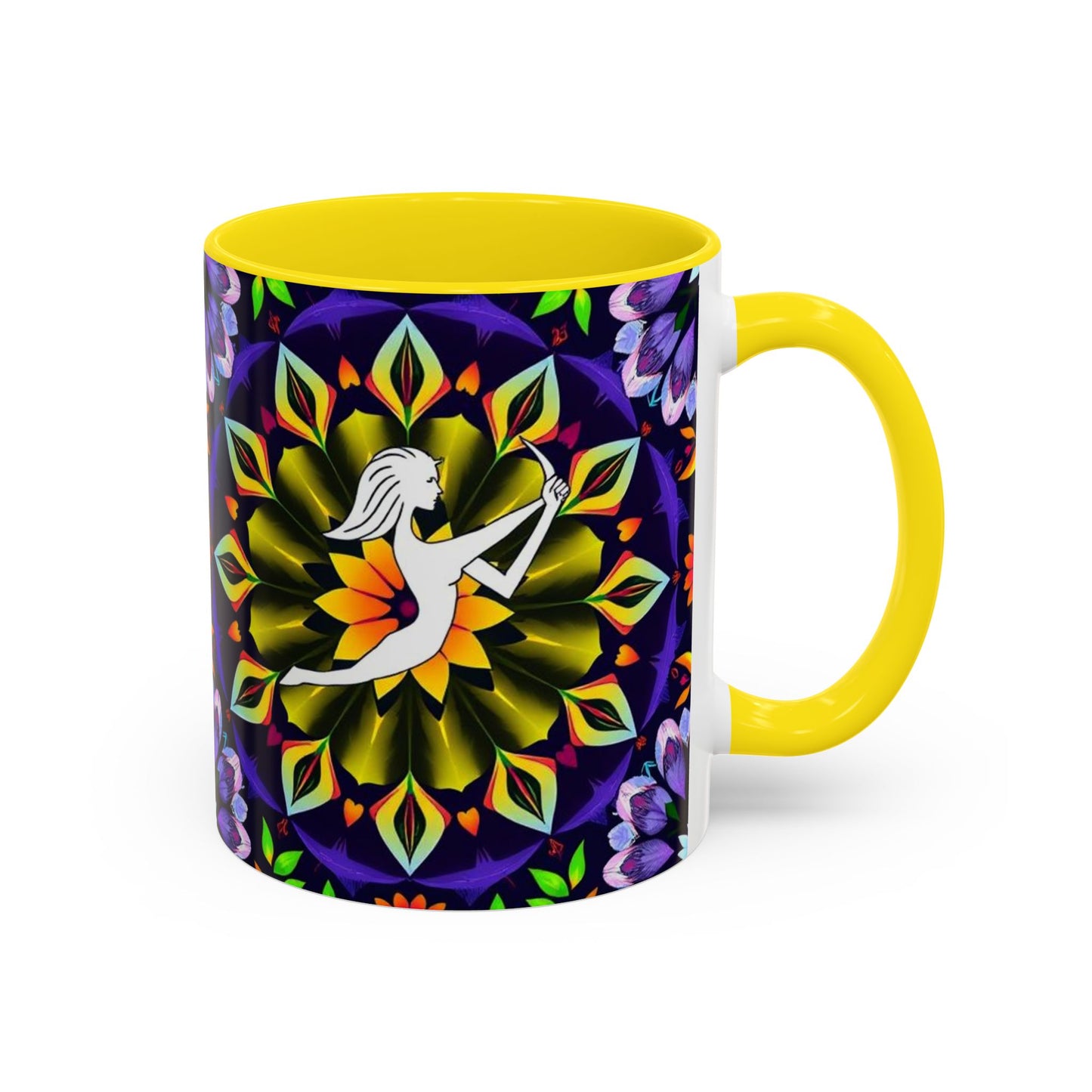 Accent Coffee Mug, Sagittarius, Zodiac v1. Flower Pattern, (11, 15oz)