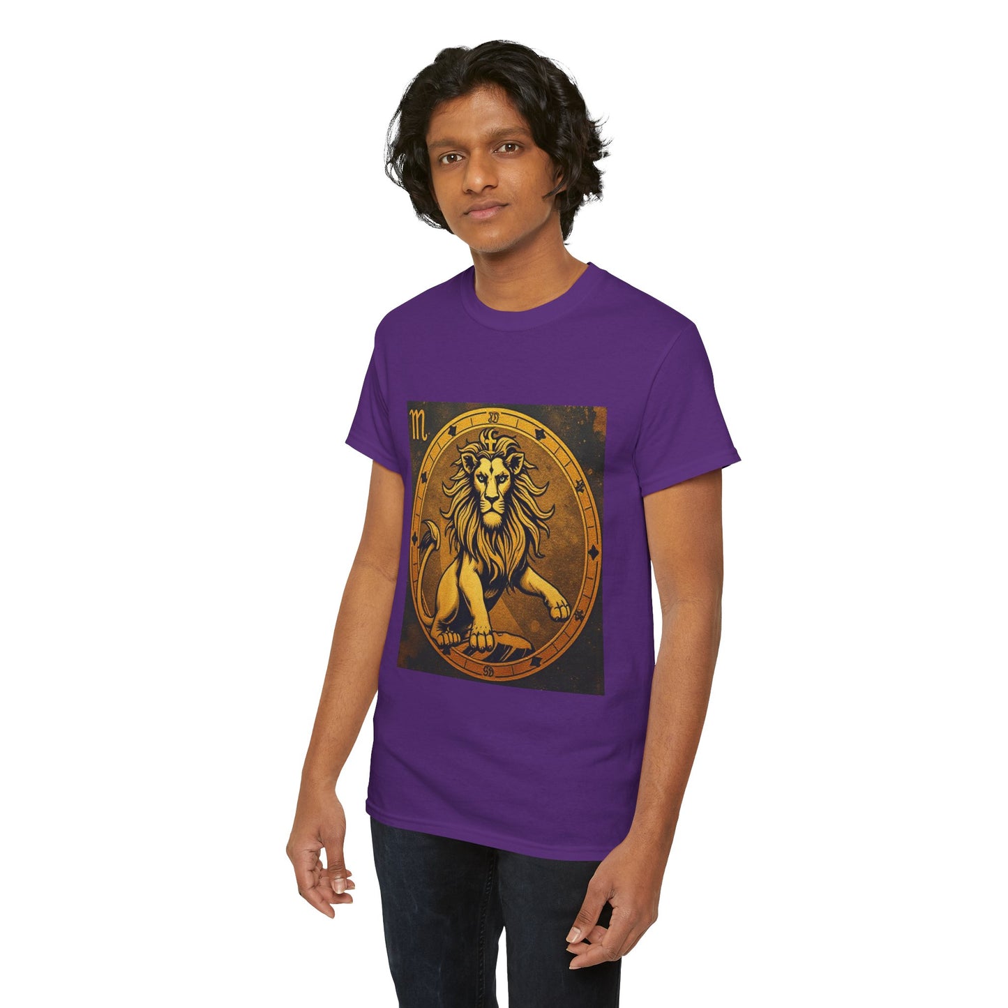 Unisex Heavy Cotton T-Shirt, Gold Lion v1, Leo Zodiac Design