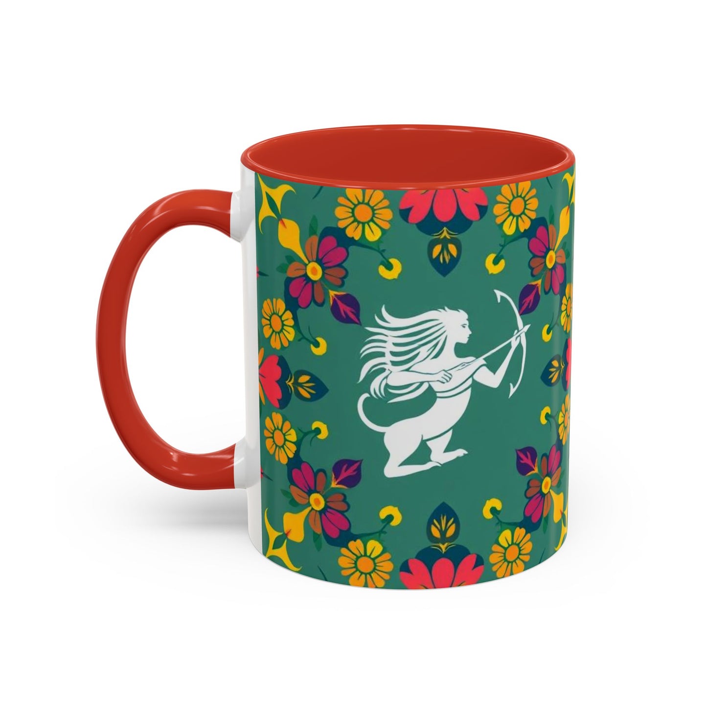 Accent Coffee Mug, Sagittarius, Zodiac. Flower Pattern, (11, 15oz)