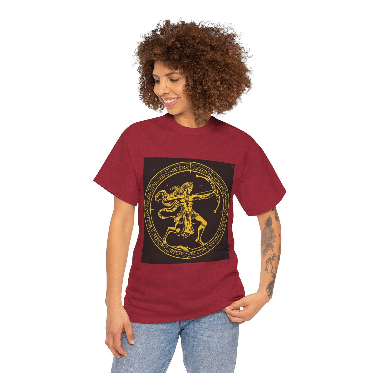Unisex Heavy Cotton T-Shirt, Mythical Faun/Satyr, Sagittarius Zodiac Design