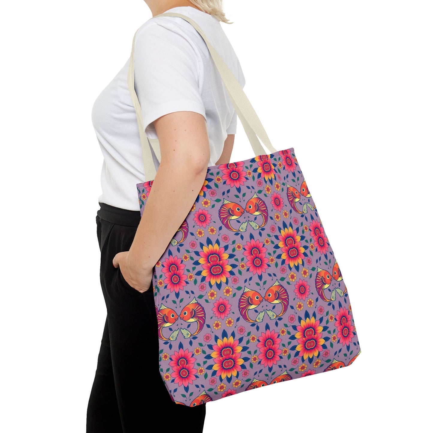 Tote Bag (AOP), Pisces, Zodiac v2, Flower Pattern
