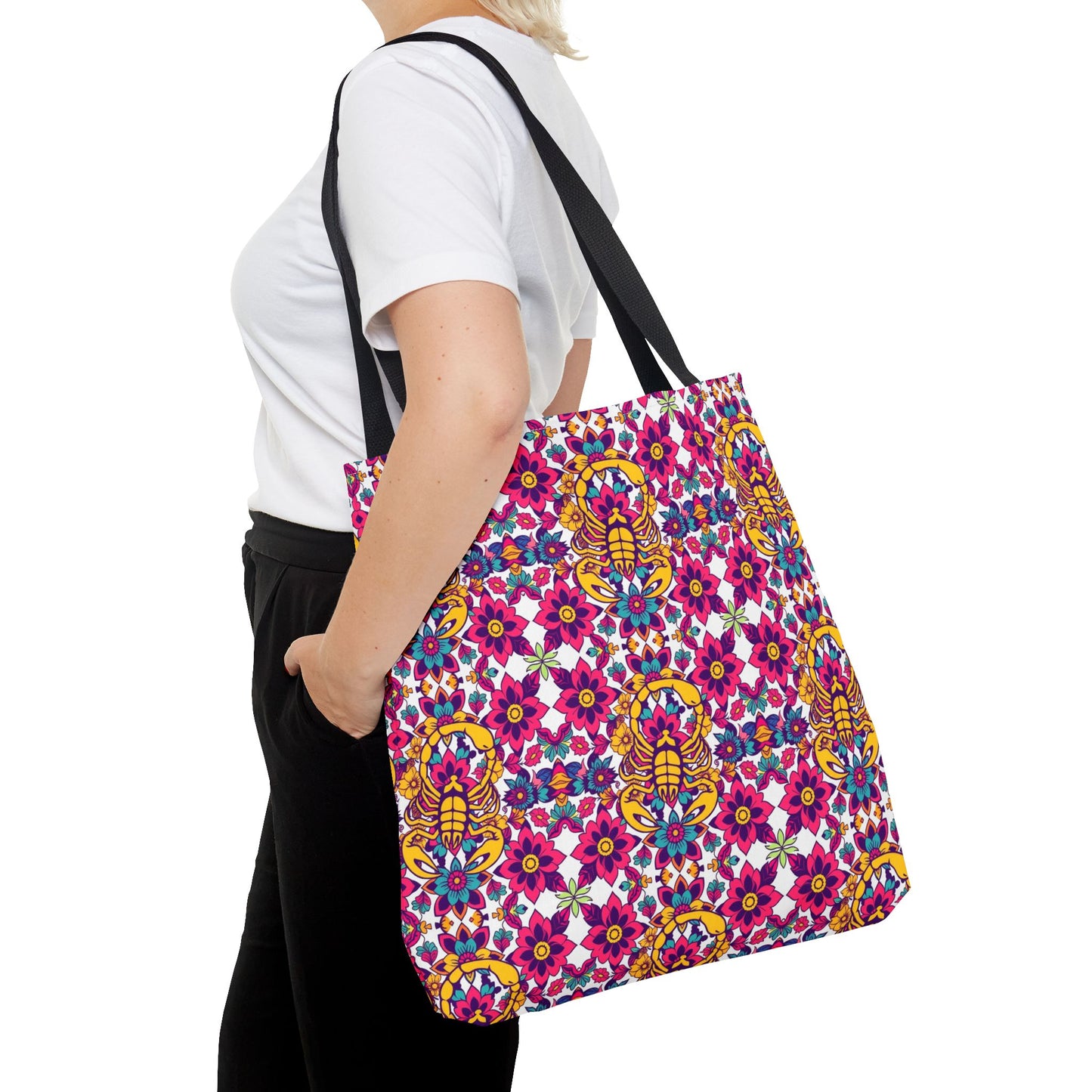 Tote Bag (AOP), Scorpio, Zodiac v1, Flower Pattern
