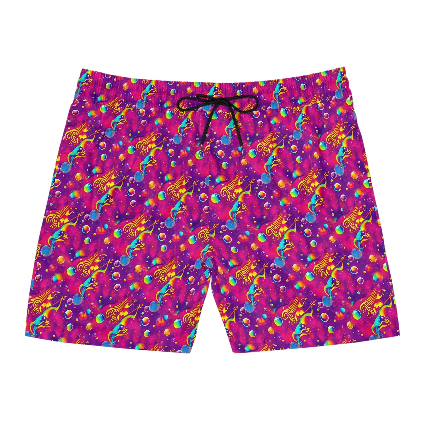 Men's Mid-Length Swim Shorts, (AOP), Sagittarius, Zodiac v3, Bubble Pattern