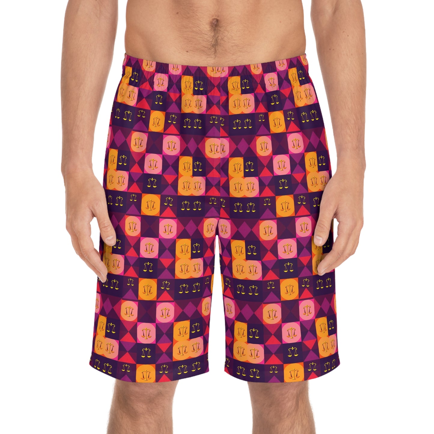Men's Board Shorts, (AOP), Libra, Zodiac v1, Shape Pattern
