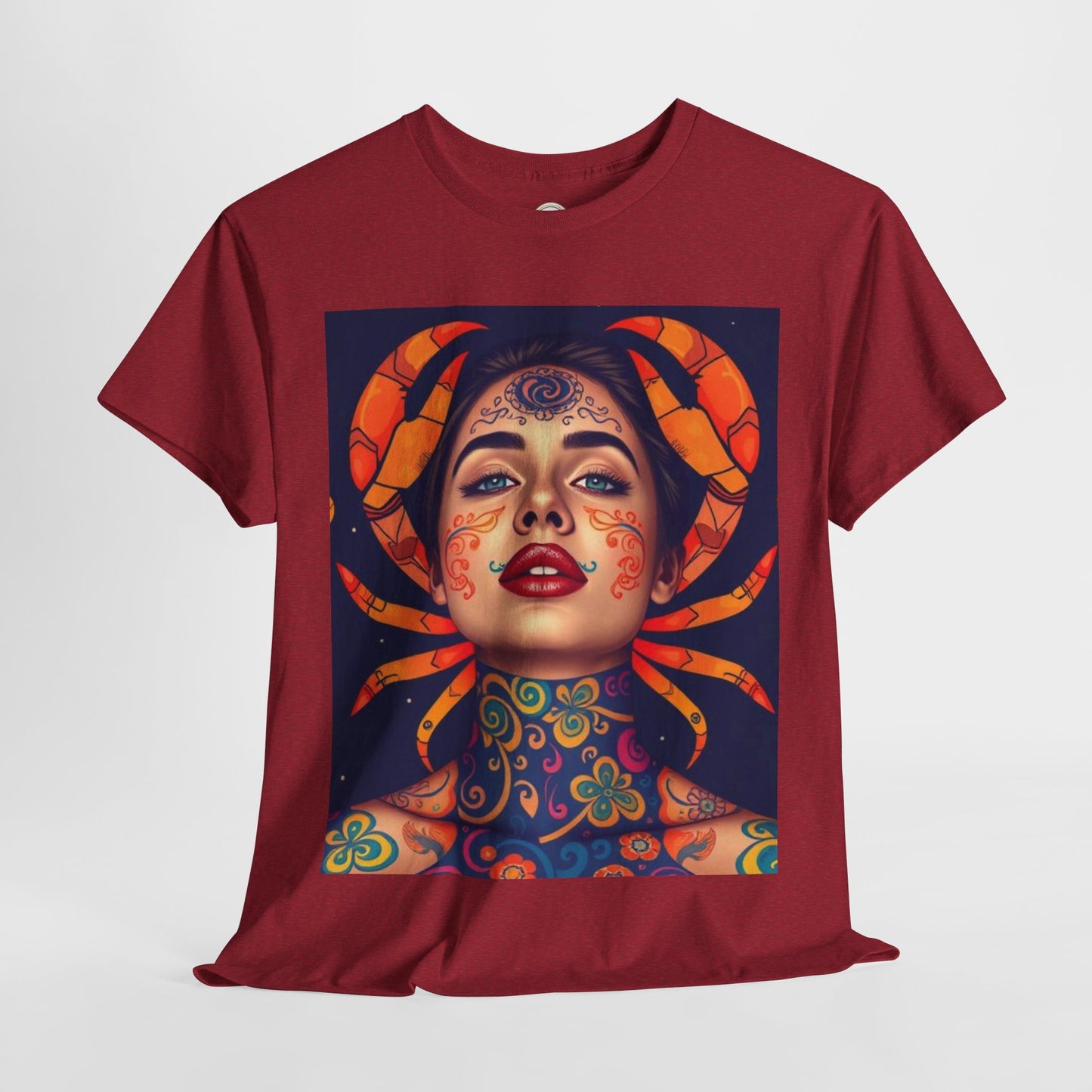 Unisex Heavy Cotton T-Shirt, Cancer, Zodiac v2, Sexy Art