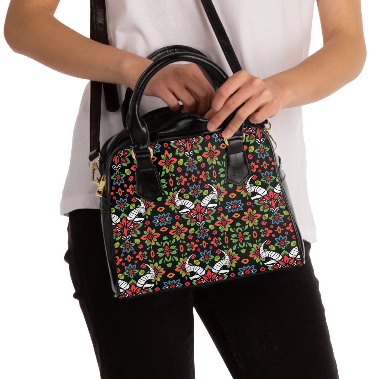 Shoulder Handbag, Taurus, Zodiac, Flower Pattern
