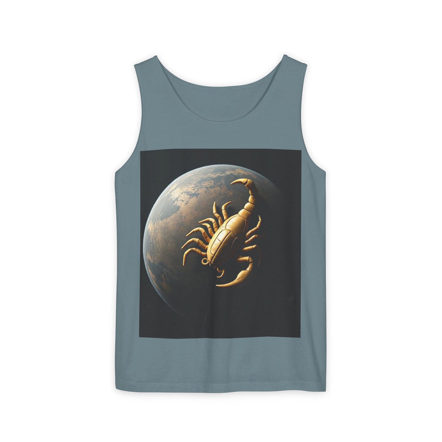 Unisex Garment-Dyed, Tank Top, Scorpio Design, Planet Symbol v1, 100% US cotton