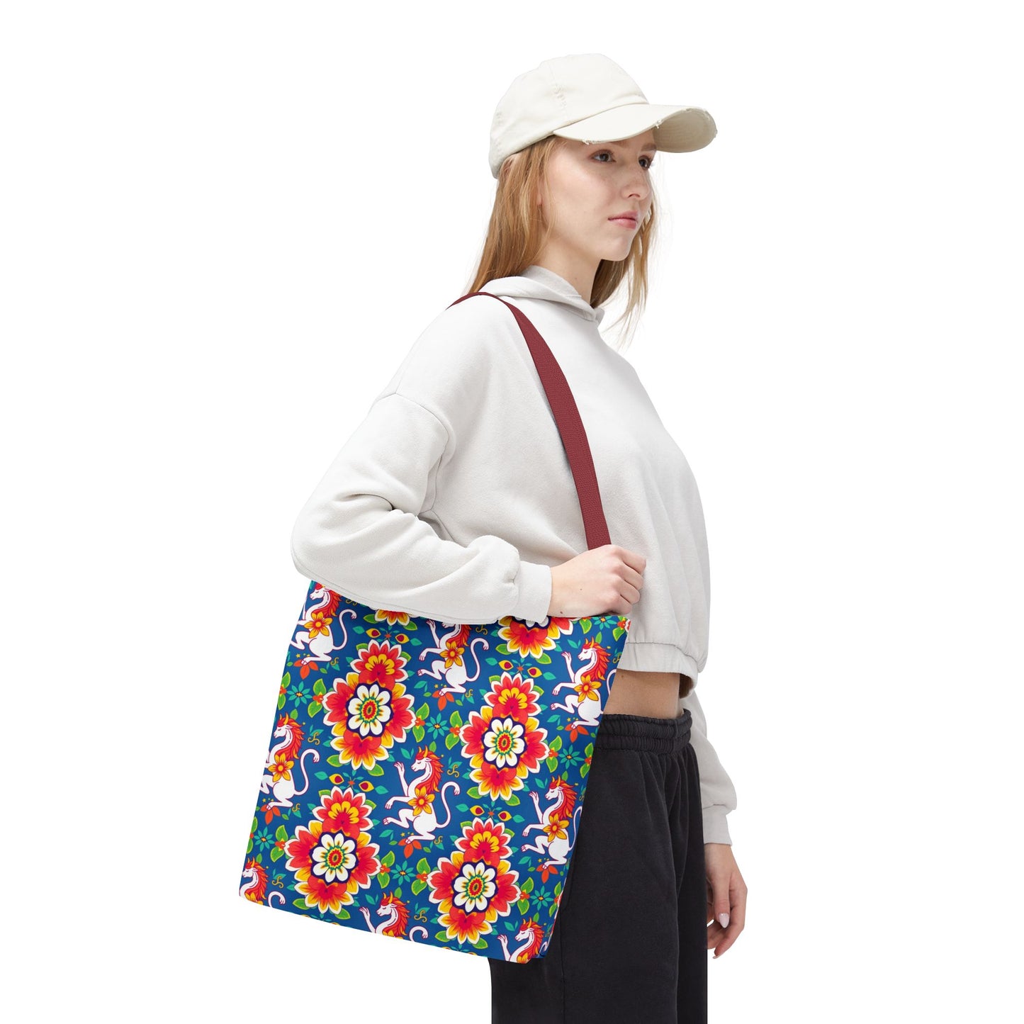 Tote Bag, (AOP), Virgo, Zodiac v2, Flower Pattern