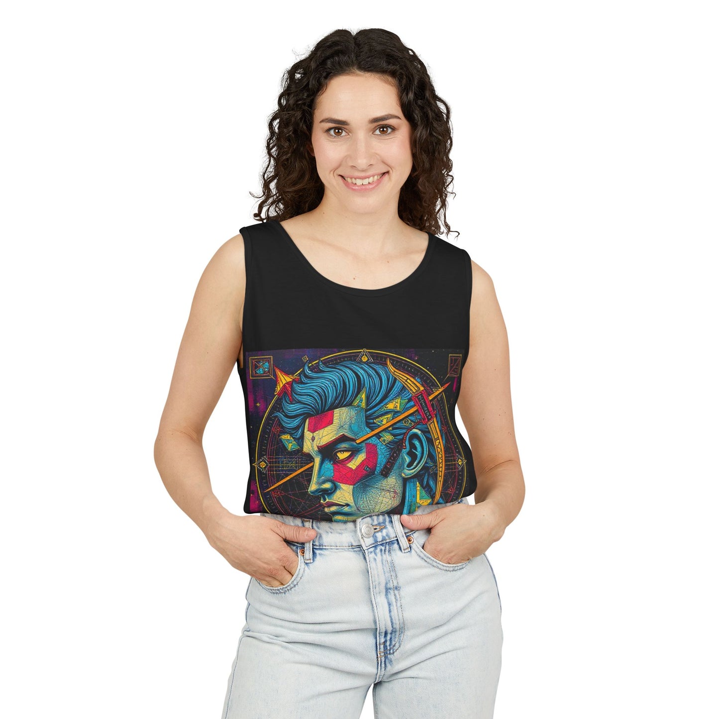 Unisex Garment-Dyed, Tank Top, Sagittarius Design, Pop Art v1, 100% US cotton