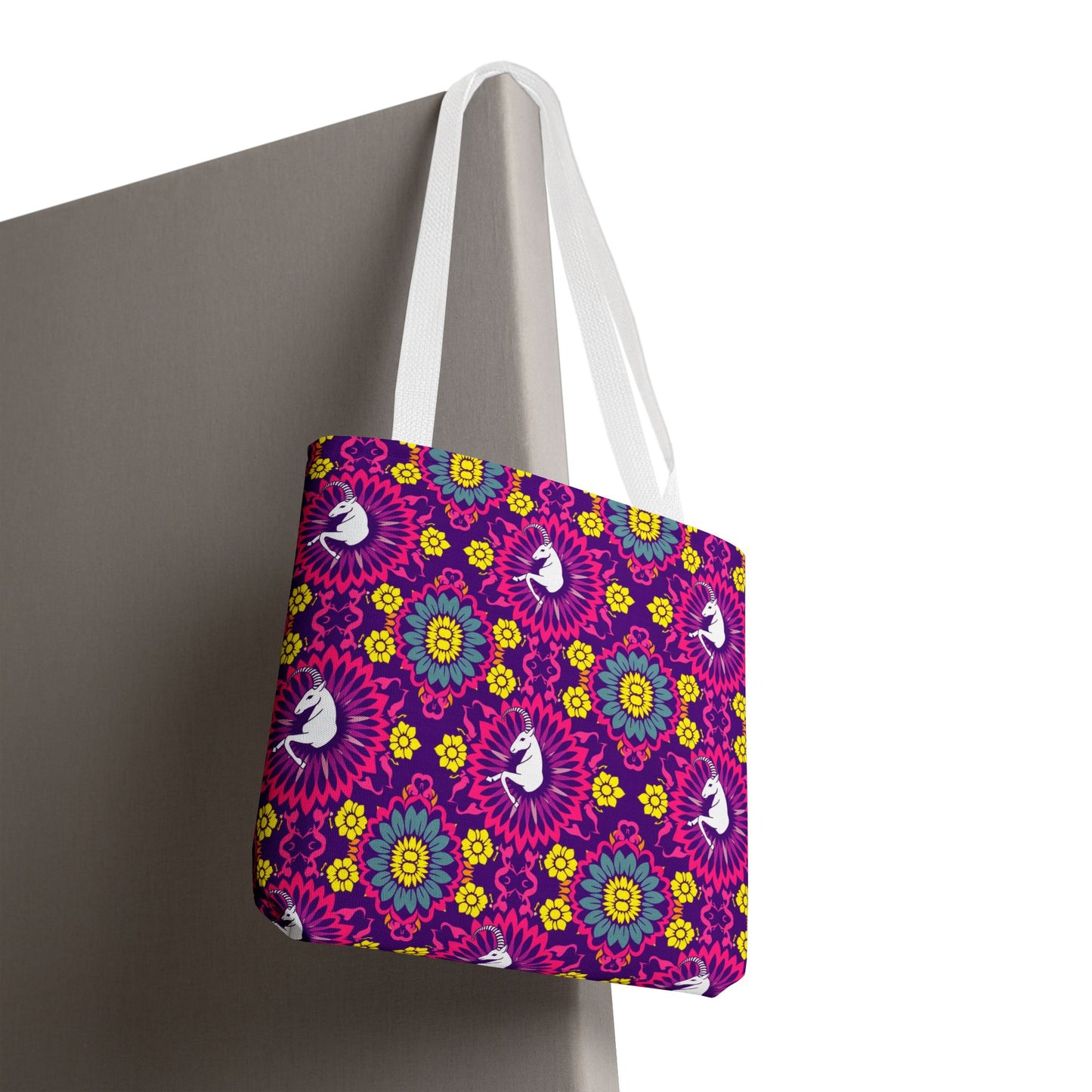 Tote Bag, (AOP), Capricorn, Zodiac v5, Flower Pattern