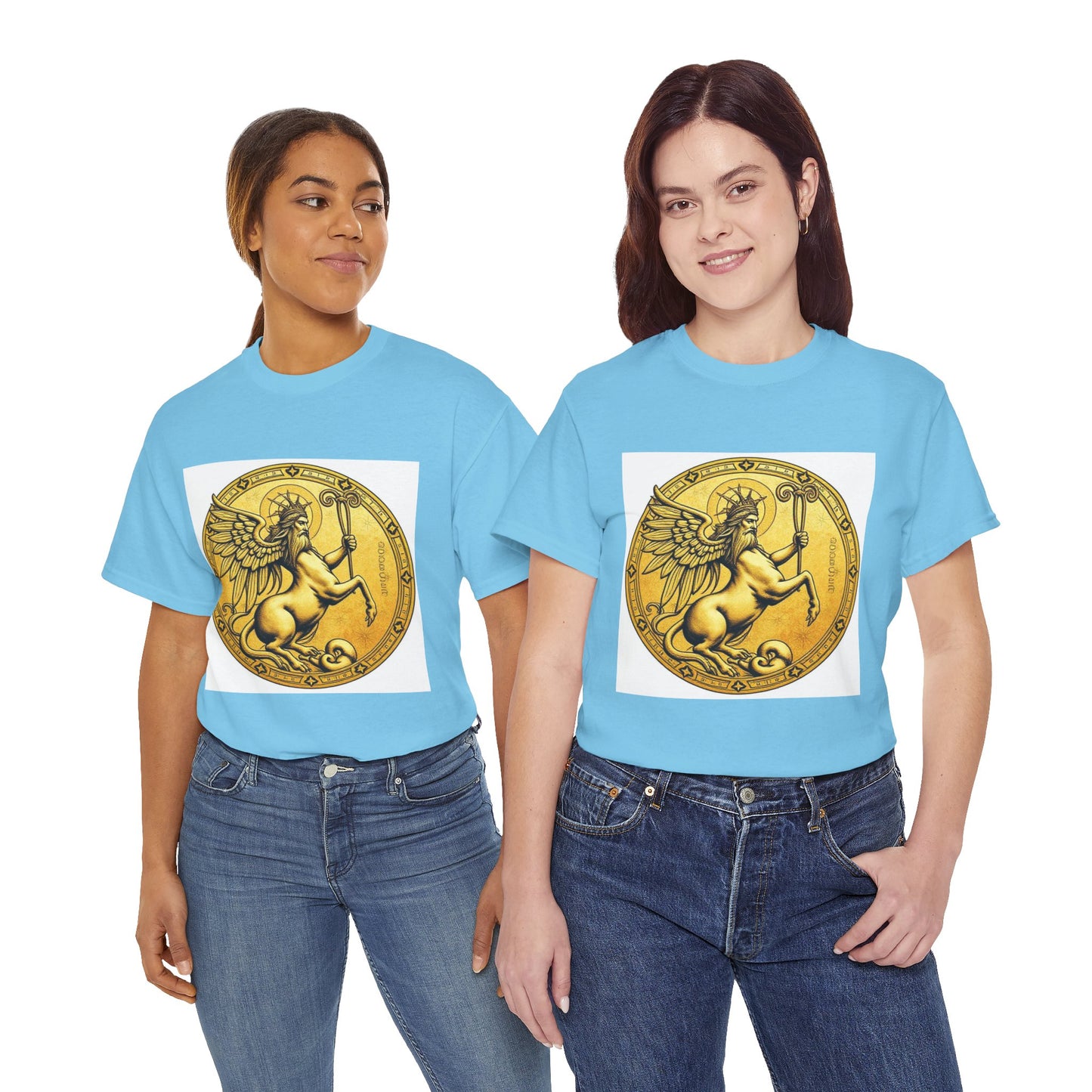 Unisex Heavy Cotton T-Shirt, Golden Angel Coin, Virgo Zodiac Design