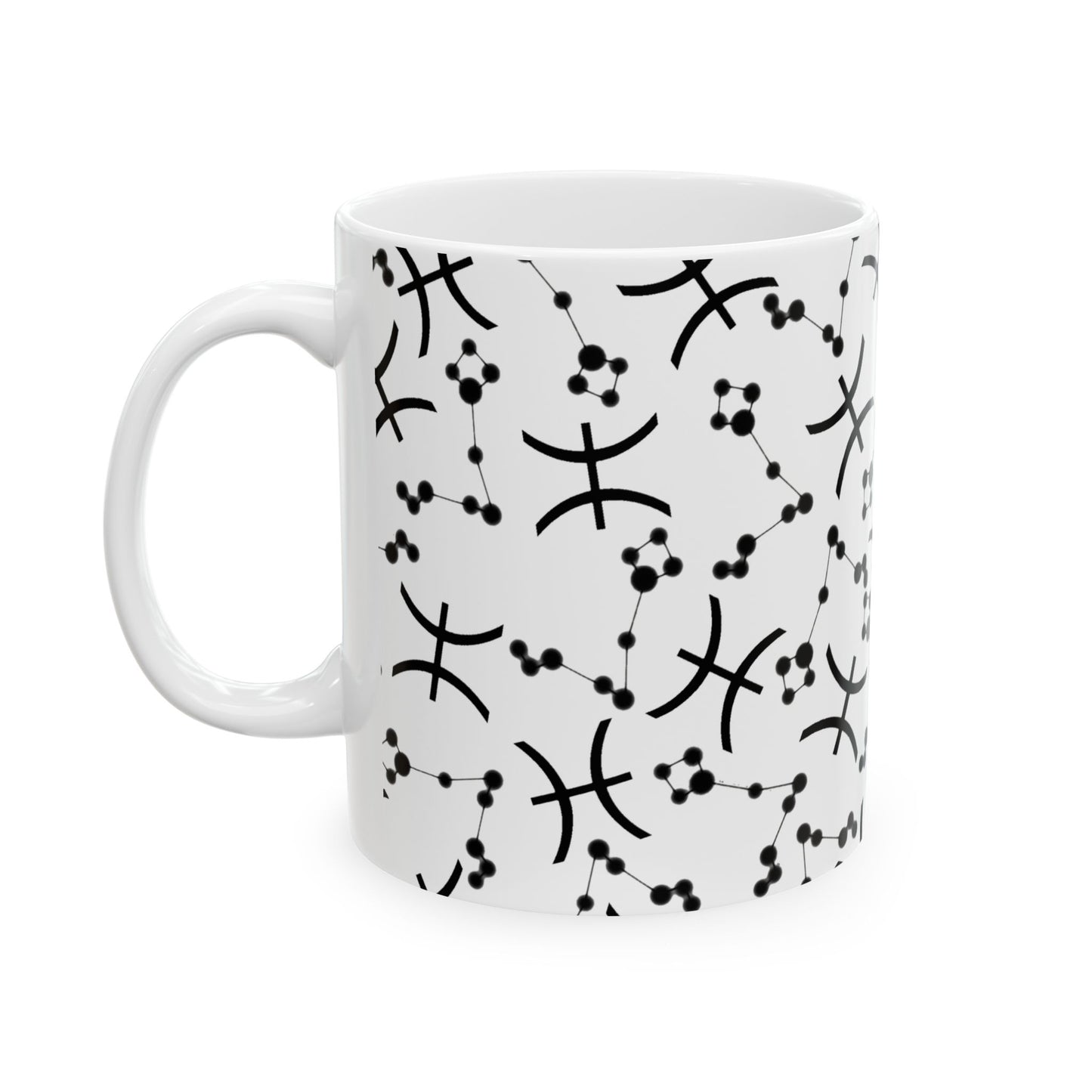 Ceramic Mug, (11oz, 15oz), Ceramic Coffee Mug, AOP, Constellation & Symbol, Pisces Zodiac Design
