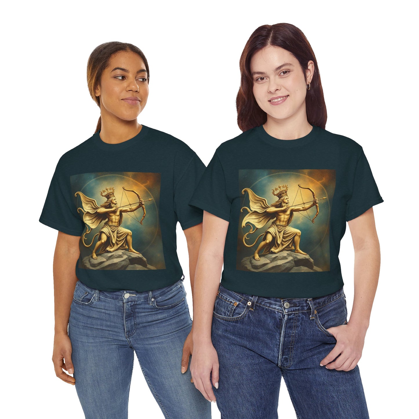 Unisex Heavy Cotton T-Shirt, Sagittarius King, Bow & Arrow v1, Zodiac Design