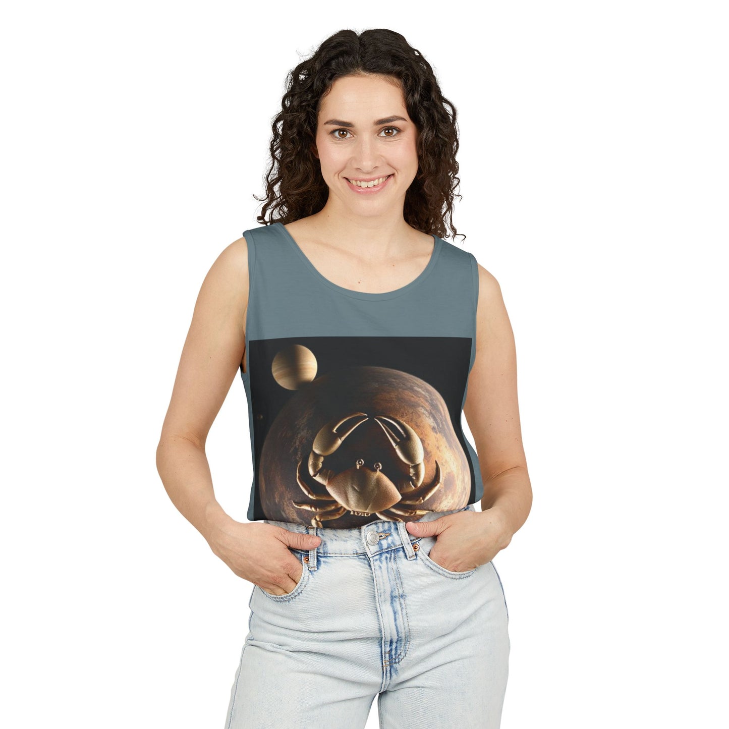 Unisex Garment-Dyed, Tank Top, Cancer Design, Planet Crab v1, 100% US cotton