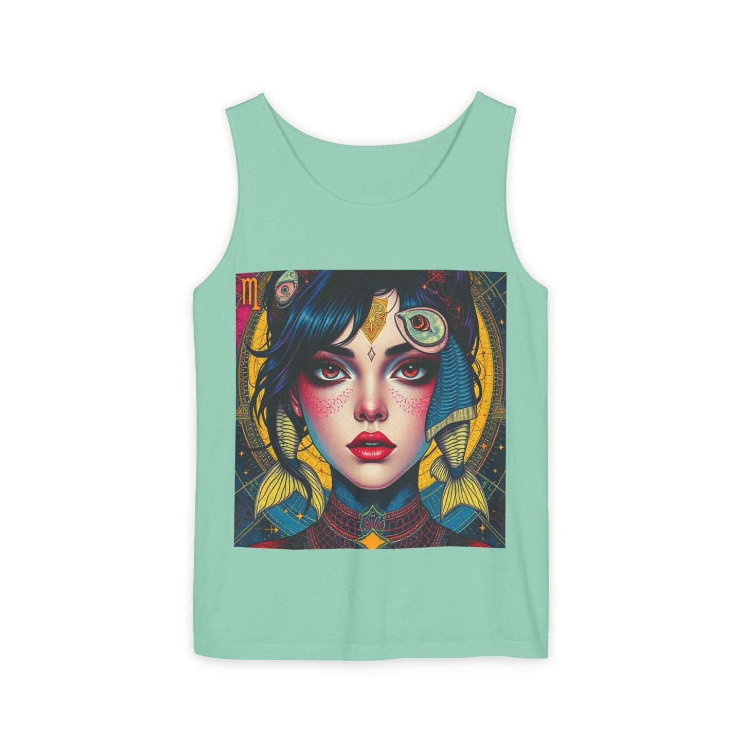 Unisex Garment-Dyed, Tank Top, Pisces Design, Pop Art, 100% US cotton