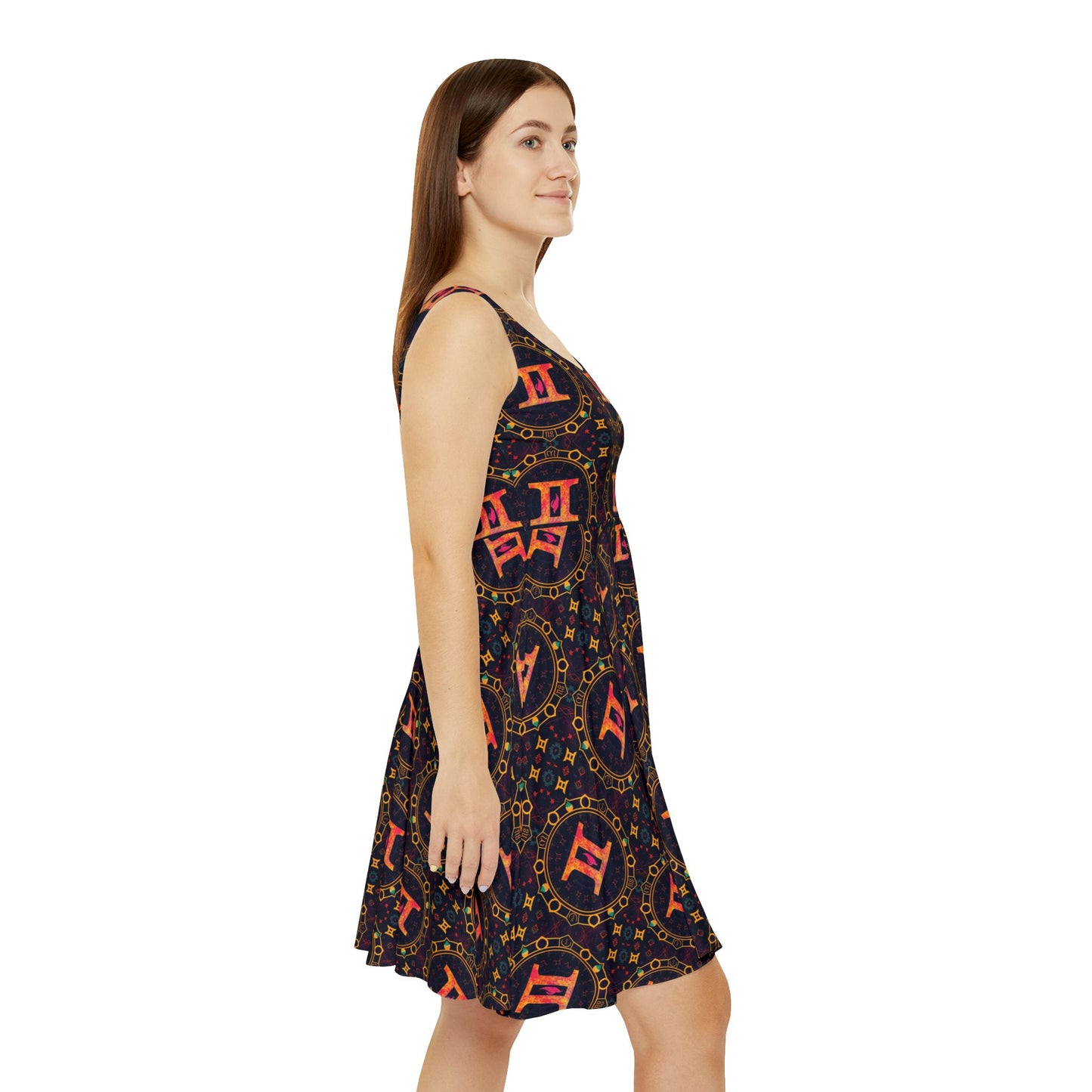Women's Skater Dress, AOP, Zodiac v1, Gemini, Pattern