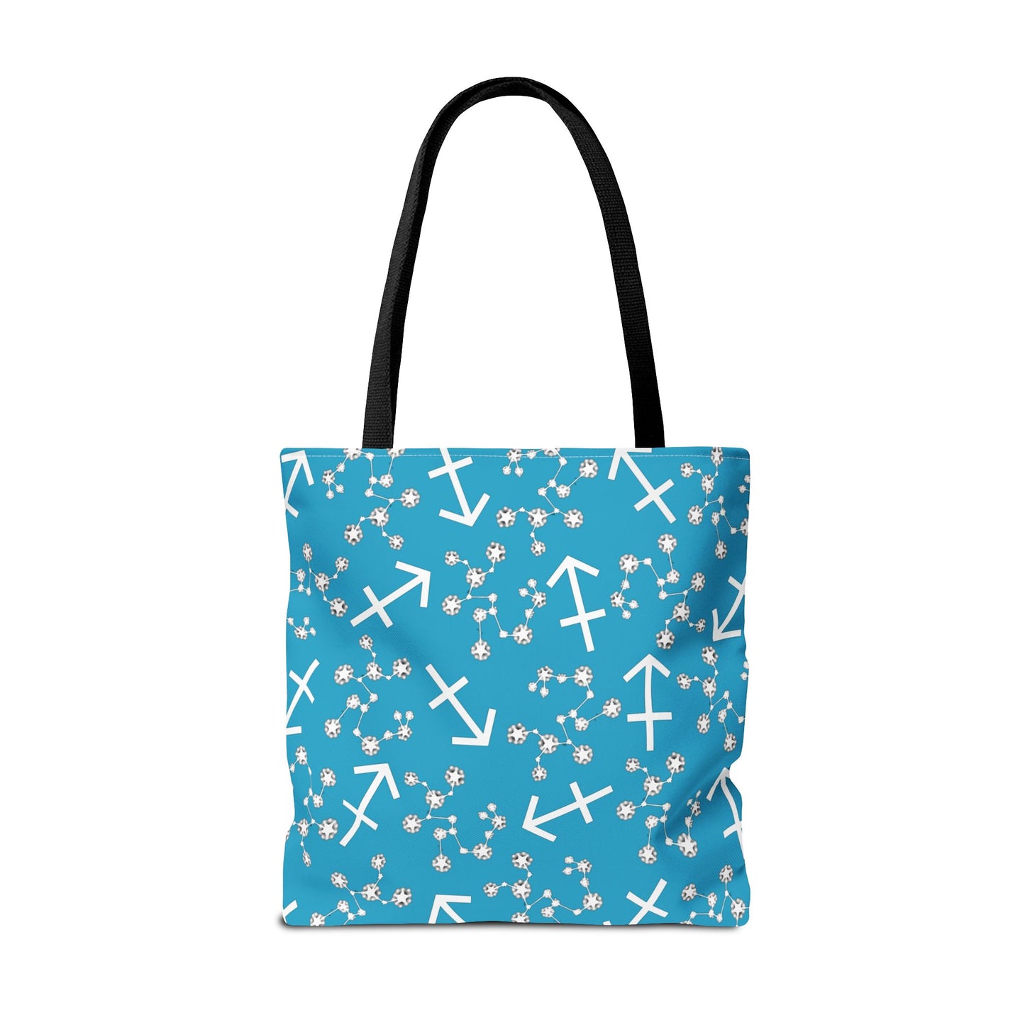 Tote Bag, Sagittarius Zodiac Sign, AOP, (Turquoise, White Print)