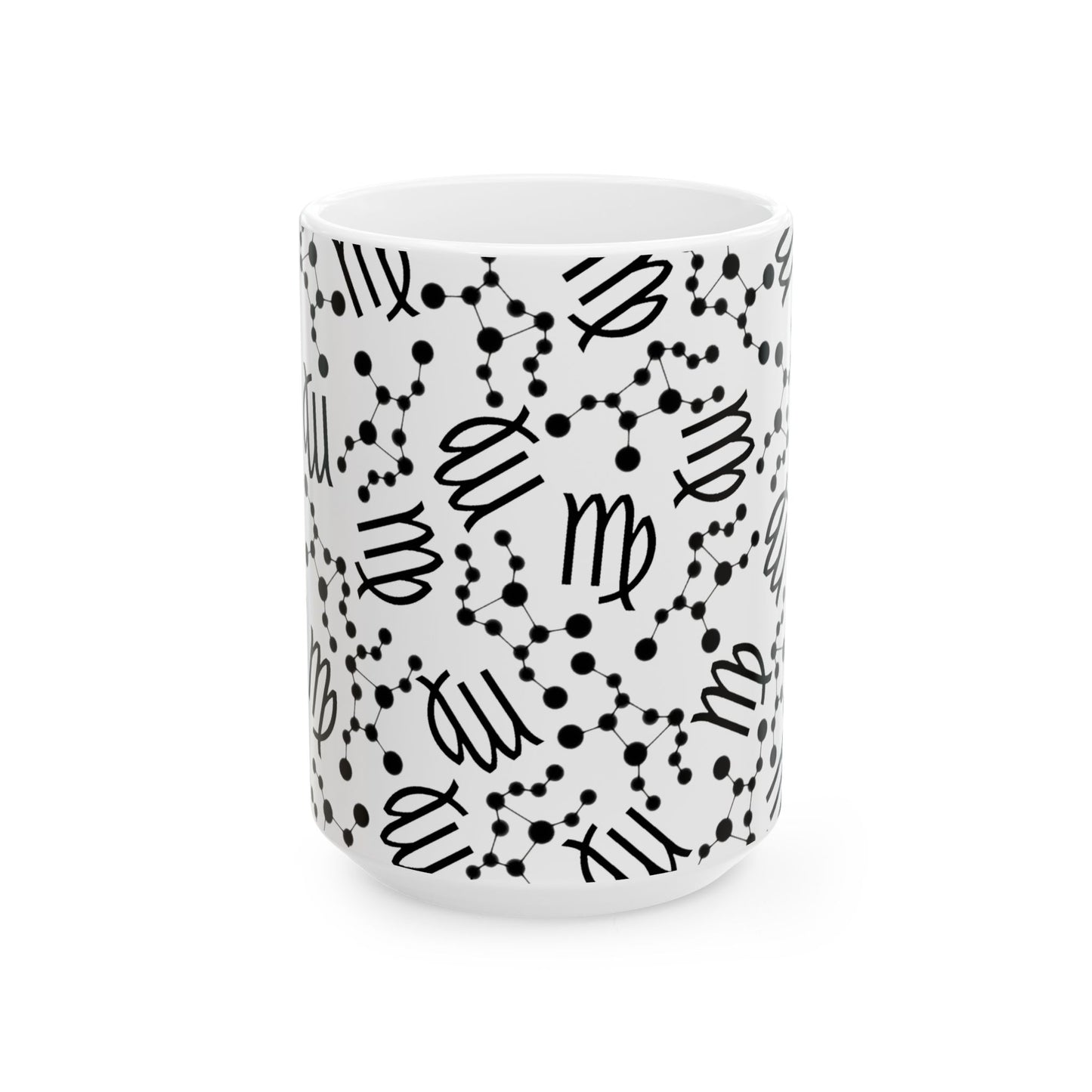 Ceramic Mug, (11oz, 15oz), Ceramic Coffee Mug, AOP, Constellation & Symbol, Virgo Zodiac Design