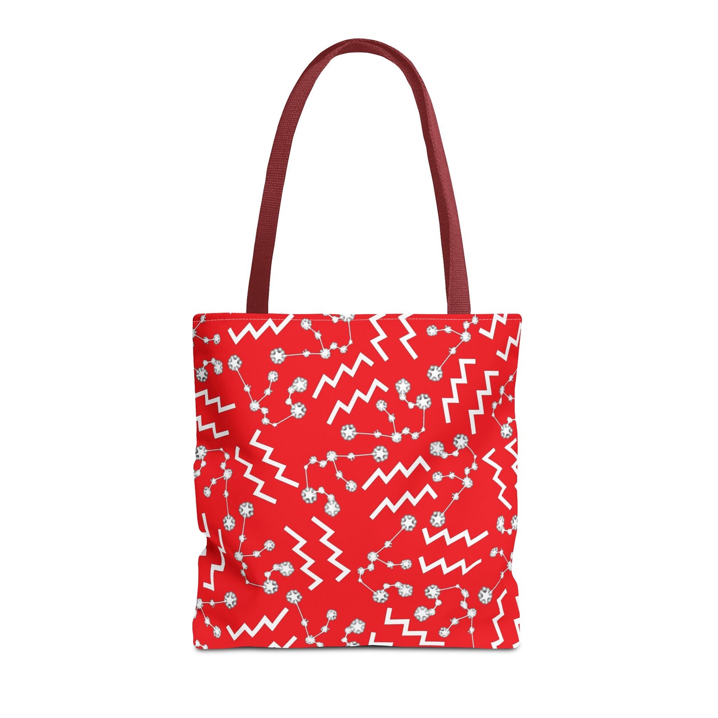 Tote Bag, Aquarius Zodiac Sign, AOP, (Red, White)