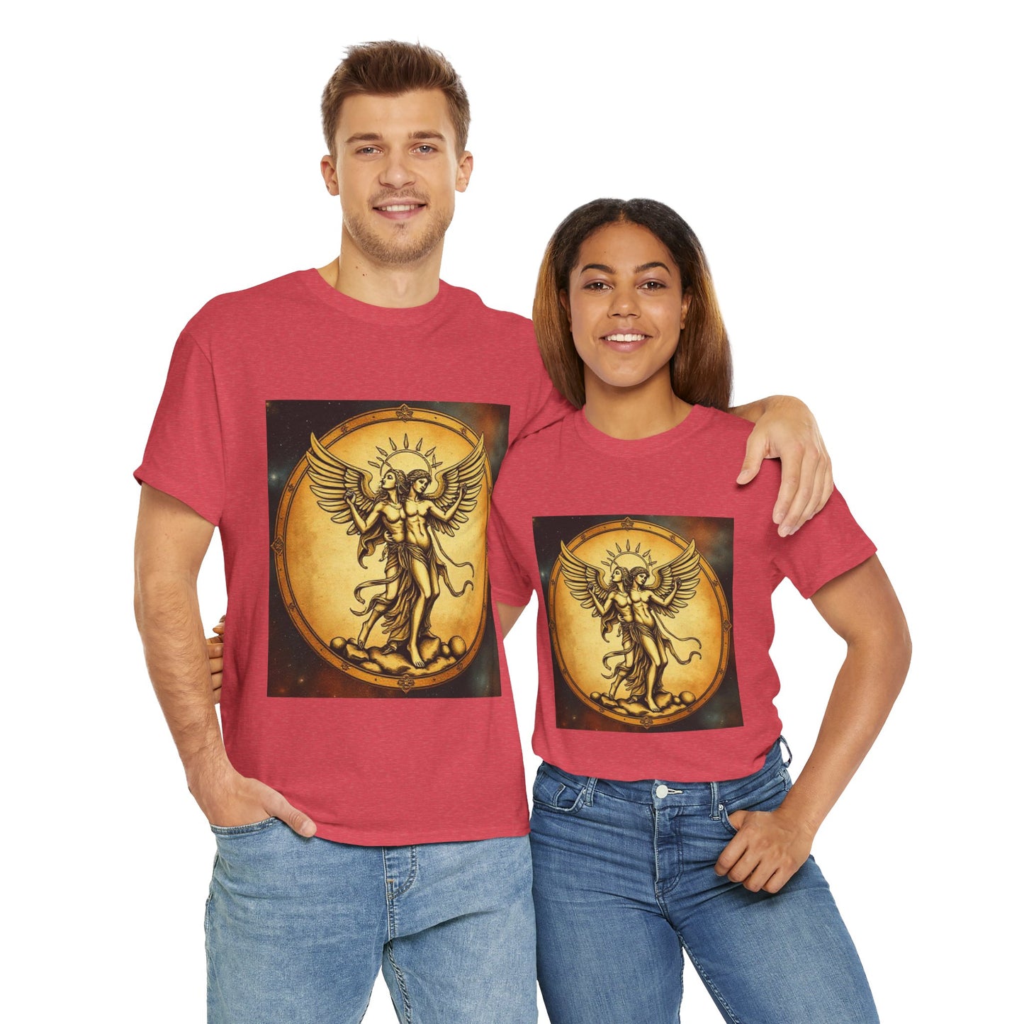 Unisex Heavy Cotton T-Shirt, Twin Angel v1, Gemini Zodiac Design