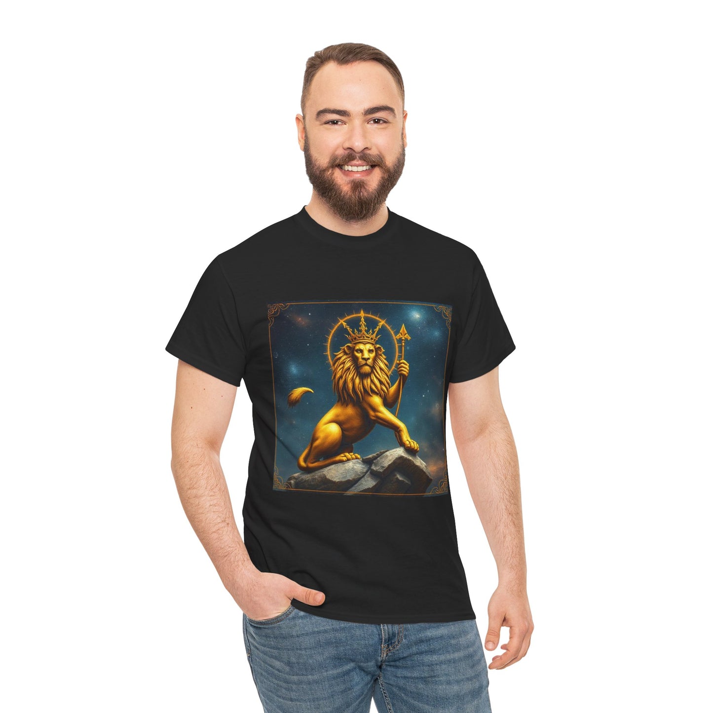 Unisex Heavy Cotton T-Shirt, King of Lions, Leo Zodiac Design