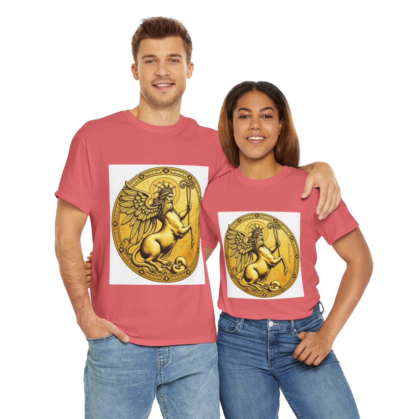 Unisex Heavy Cotton T-Shirt, Golden Angel Coin v1, Virgo Zodiac Design
