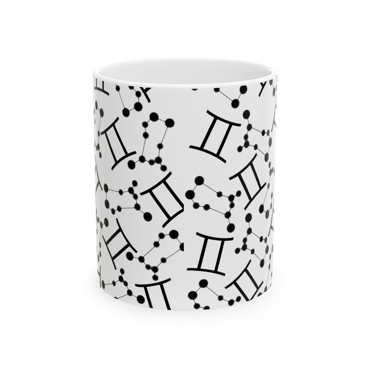 Ceramic Mug, (11oz, 15oz), Ceramic Coffee Mug, AOP, Constellation & Symbol, Gemini Zodiac Design