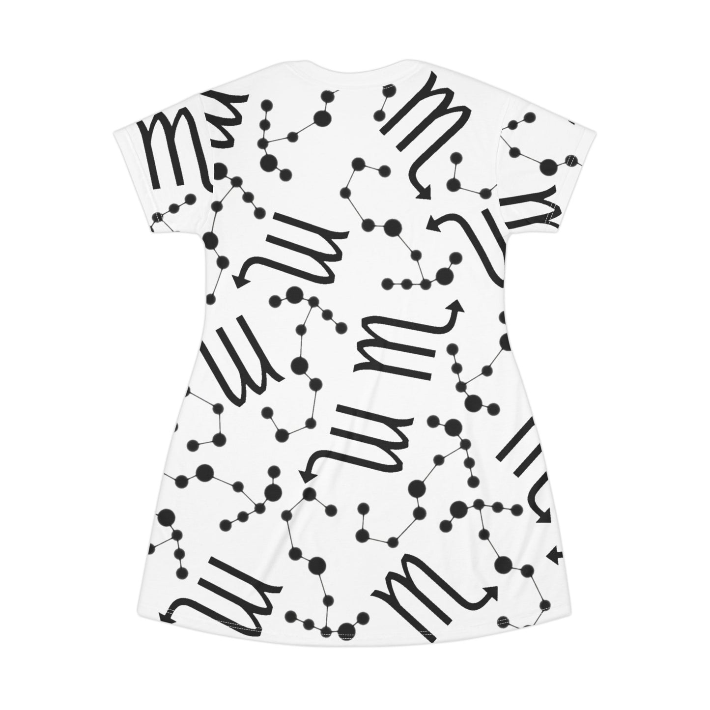 T-Shirt Dress (AOP), 100% Polyester, White thread color, Scorpio Zodiac design