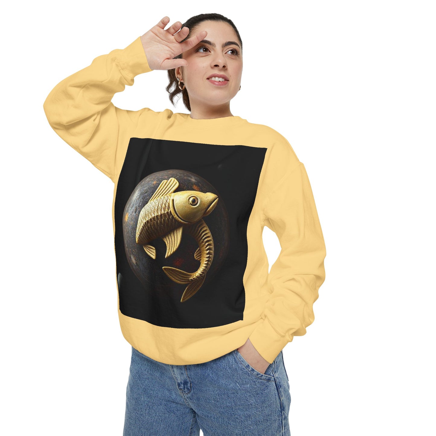 Garment-Dyed Sweatshirt, Unisex, Space Animal Design v1, Pisces