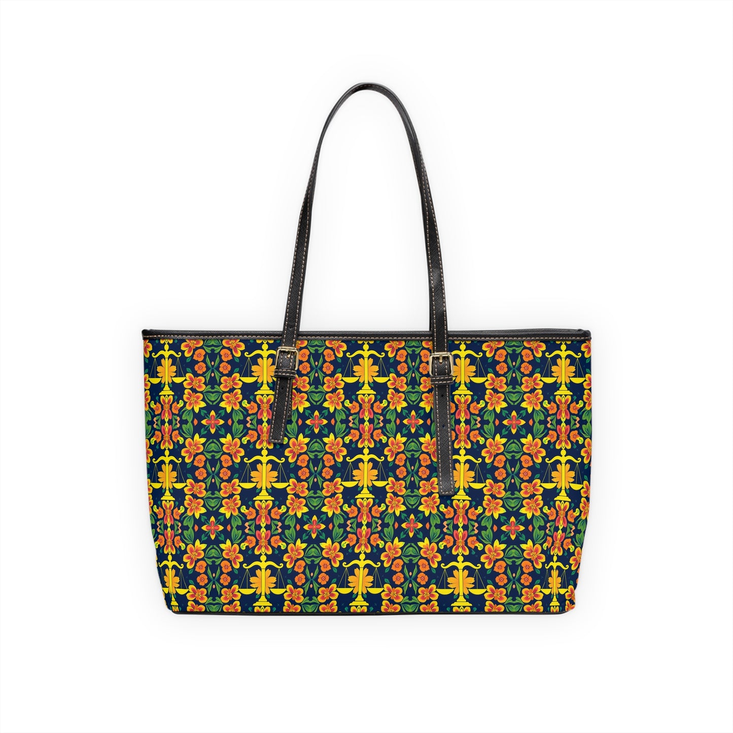 Leather Shoulder Bag, Libra, Zodiac, Flower Pattern