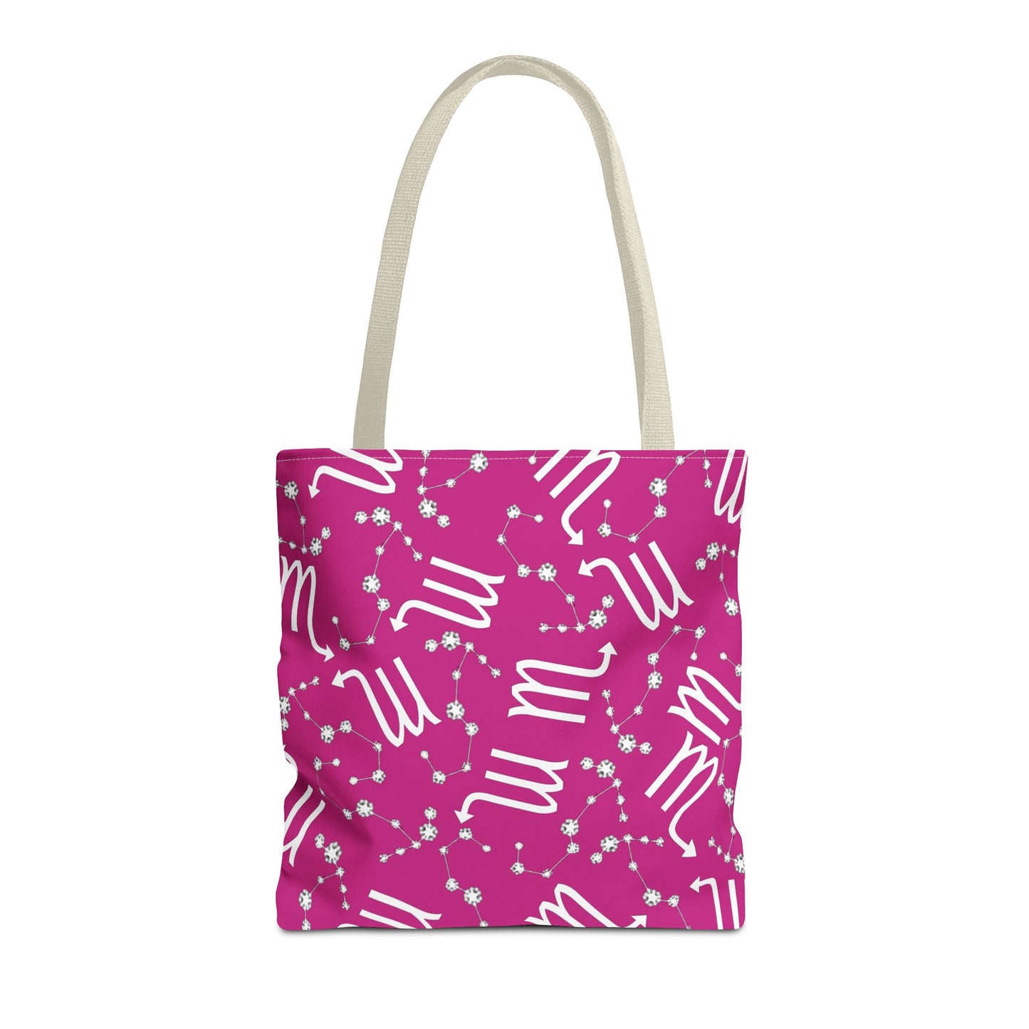 Tote Bag, Scorpio Zodiac Sign, AOP, (Pink, White)