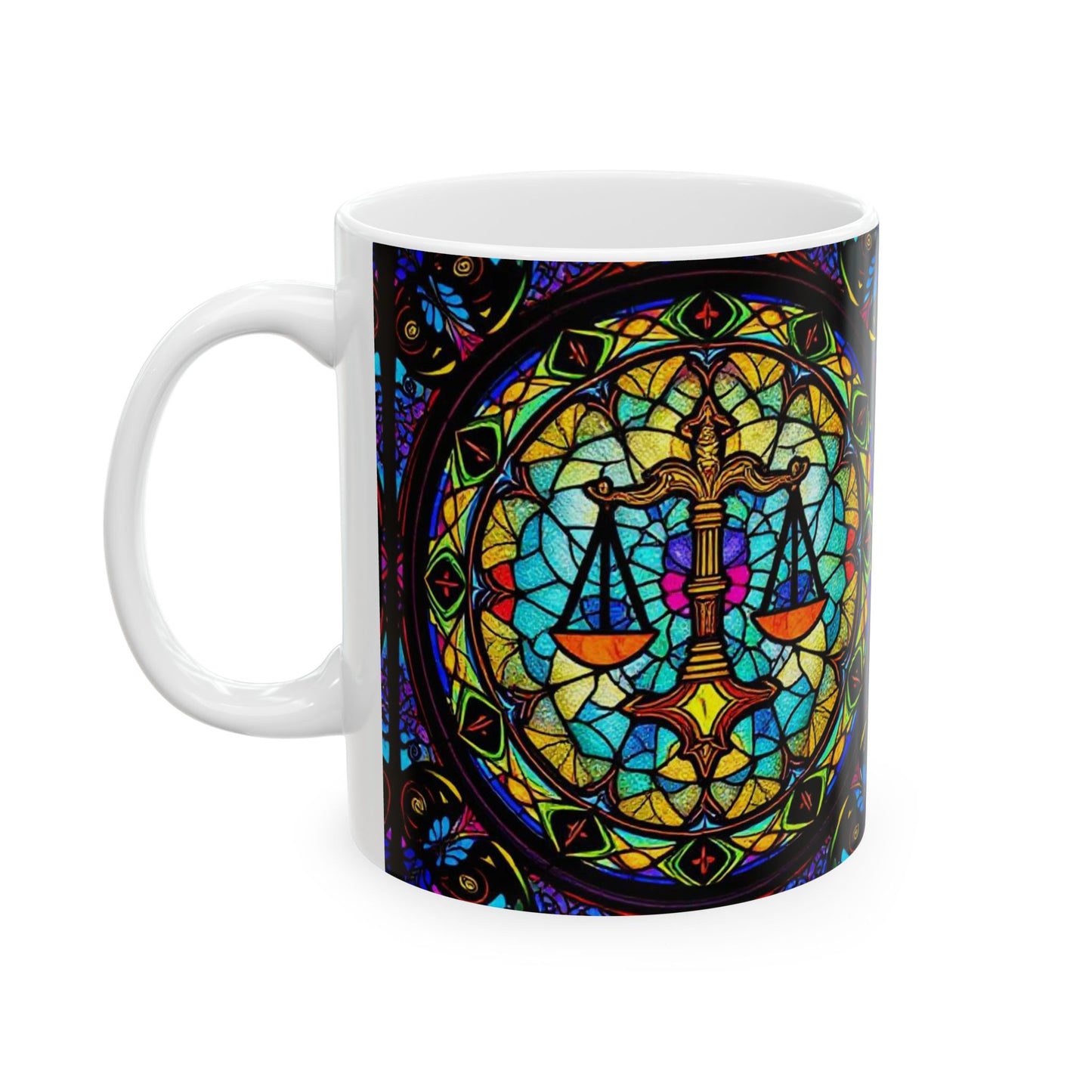 Ceramic Mug, (11oz, 15oz), Ceramic Coffee Mug, AOP, Glass Design v1, Libra Zodiac