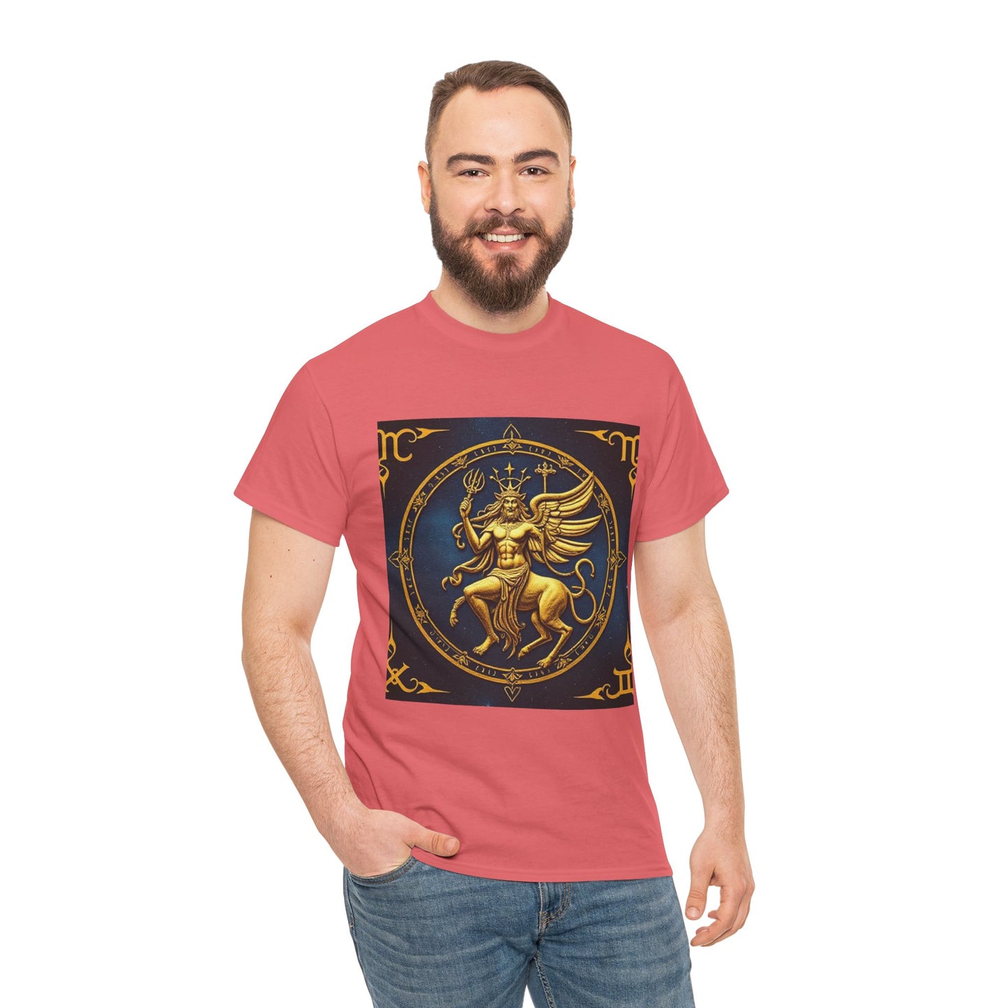 Unisex Heavy Cotton T-Shirt, Gold Angel, Symbol, Virgo Zodiac Design