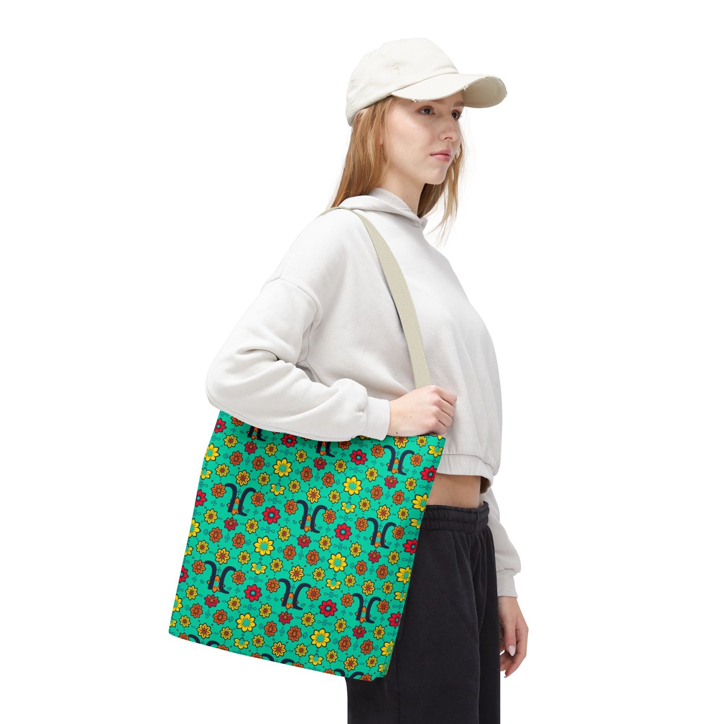 Tote Bag, (AOP), Aquarius, Zodiac, Flower Pattern