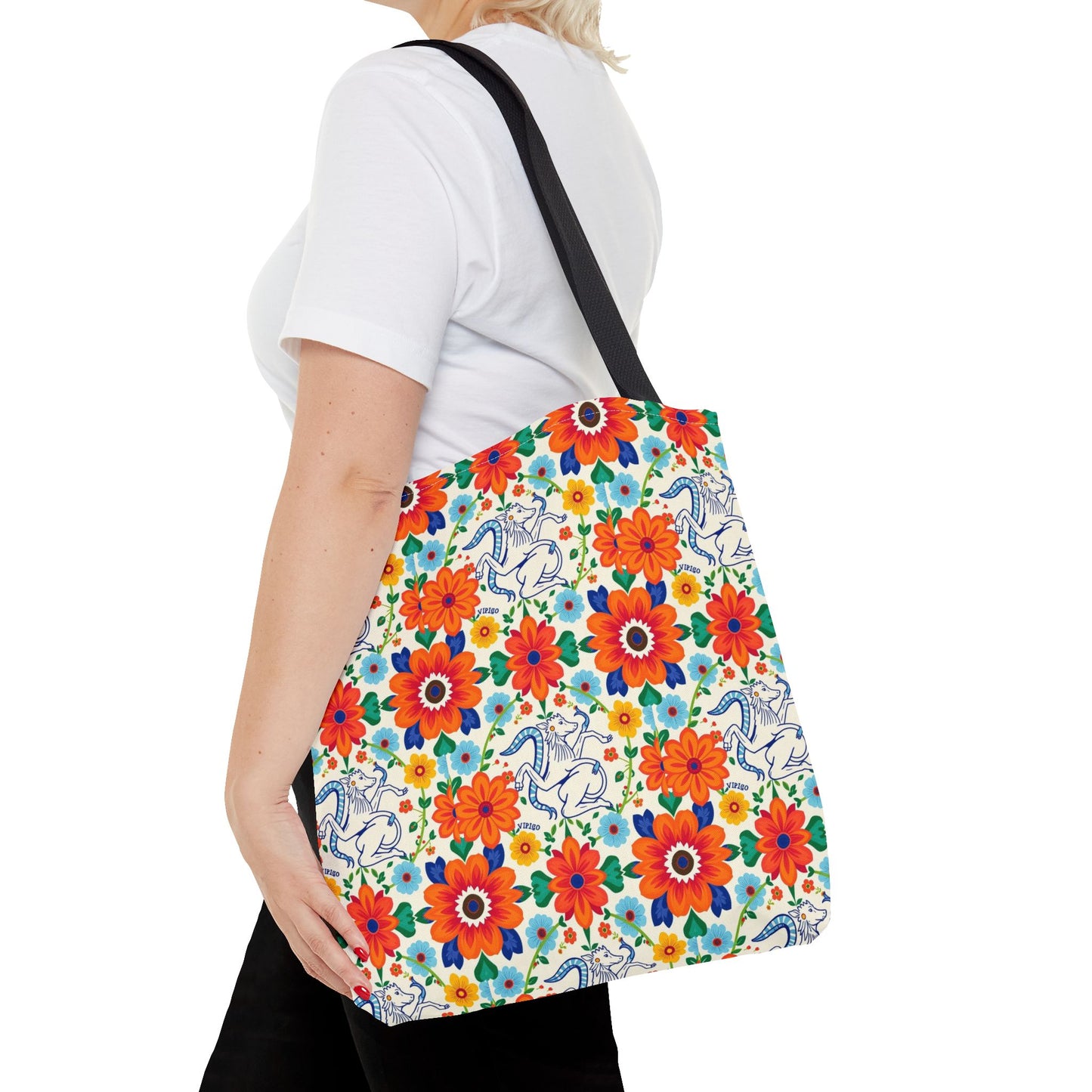Tote Bag (AOP), Virgo, Zodiac v1, Flower Pattern