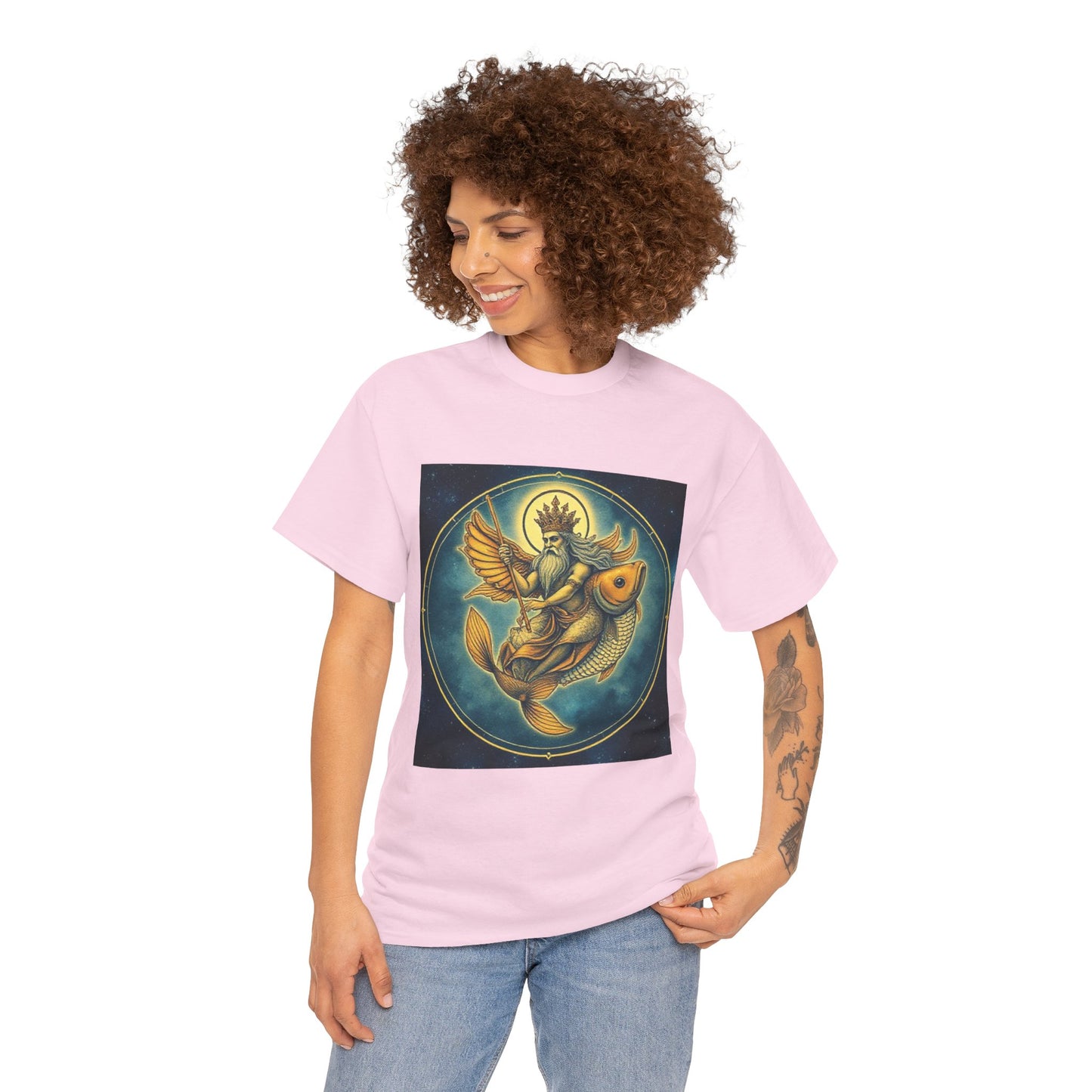 Unisex Heavy Cotton T-Shirt, Pisces King. Zodiac Design