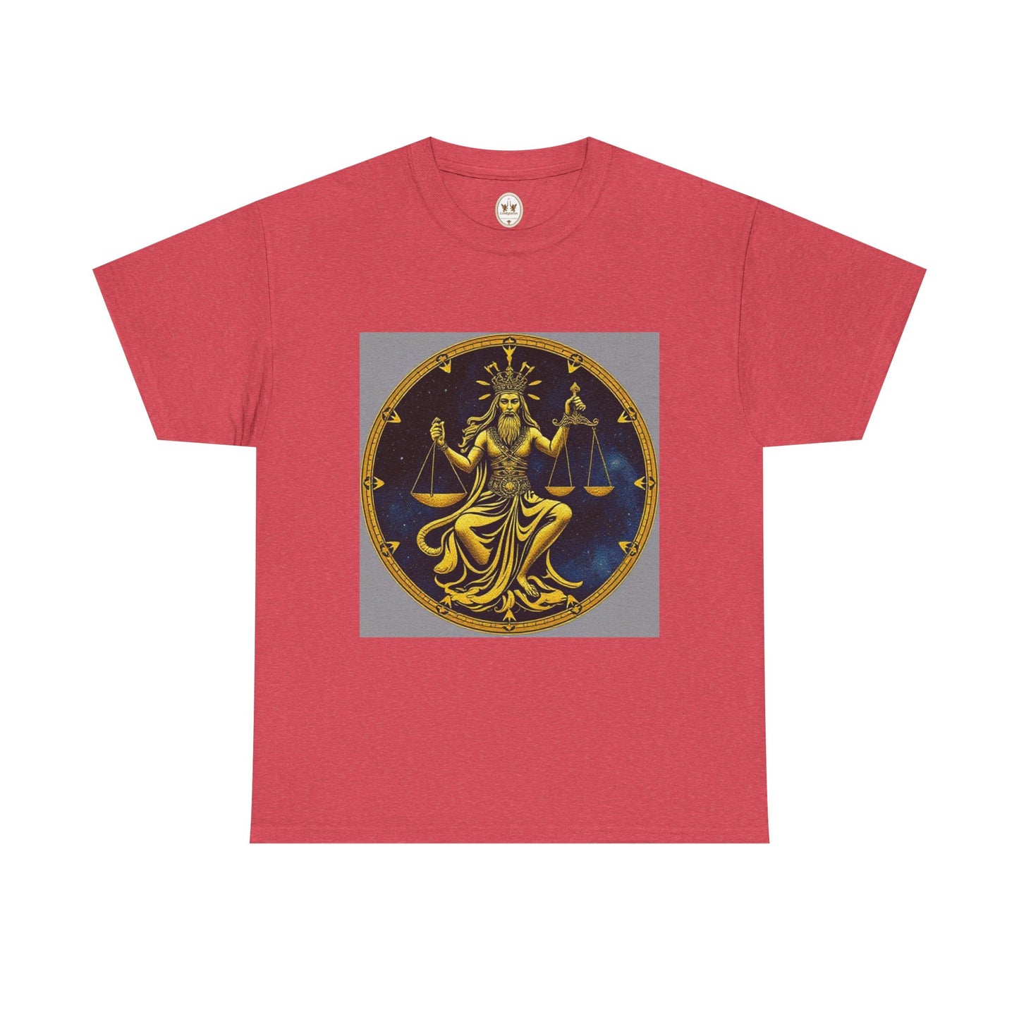 Unisex Heavy Cotton T-Shirt, Gold v1, Libra God, Zodiac Design