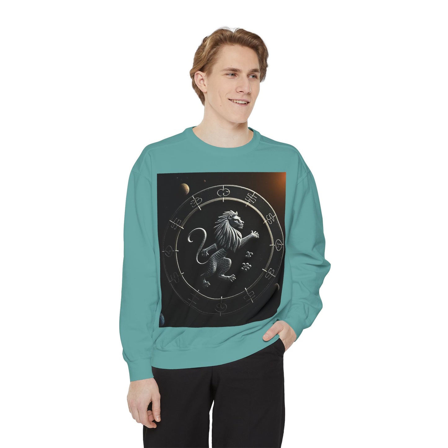 Garment-Dyed Sweatshirt, Unisex, Space Animal Design, Leo