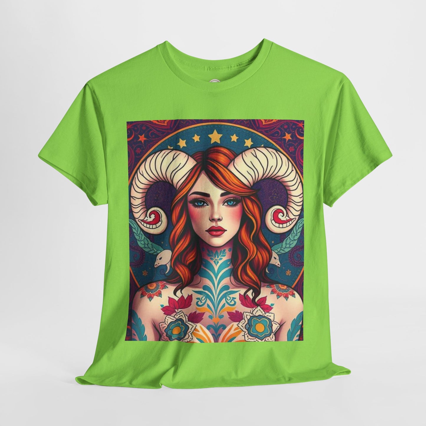 Unisex Heavy Cotton T-Shirt, Aries, Zodiac v1, Sexy Art