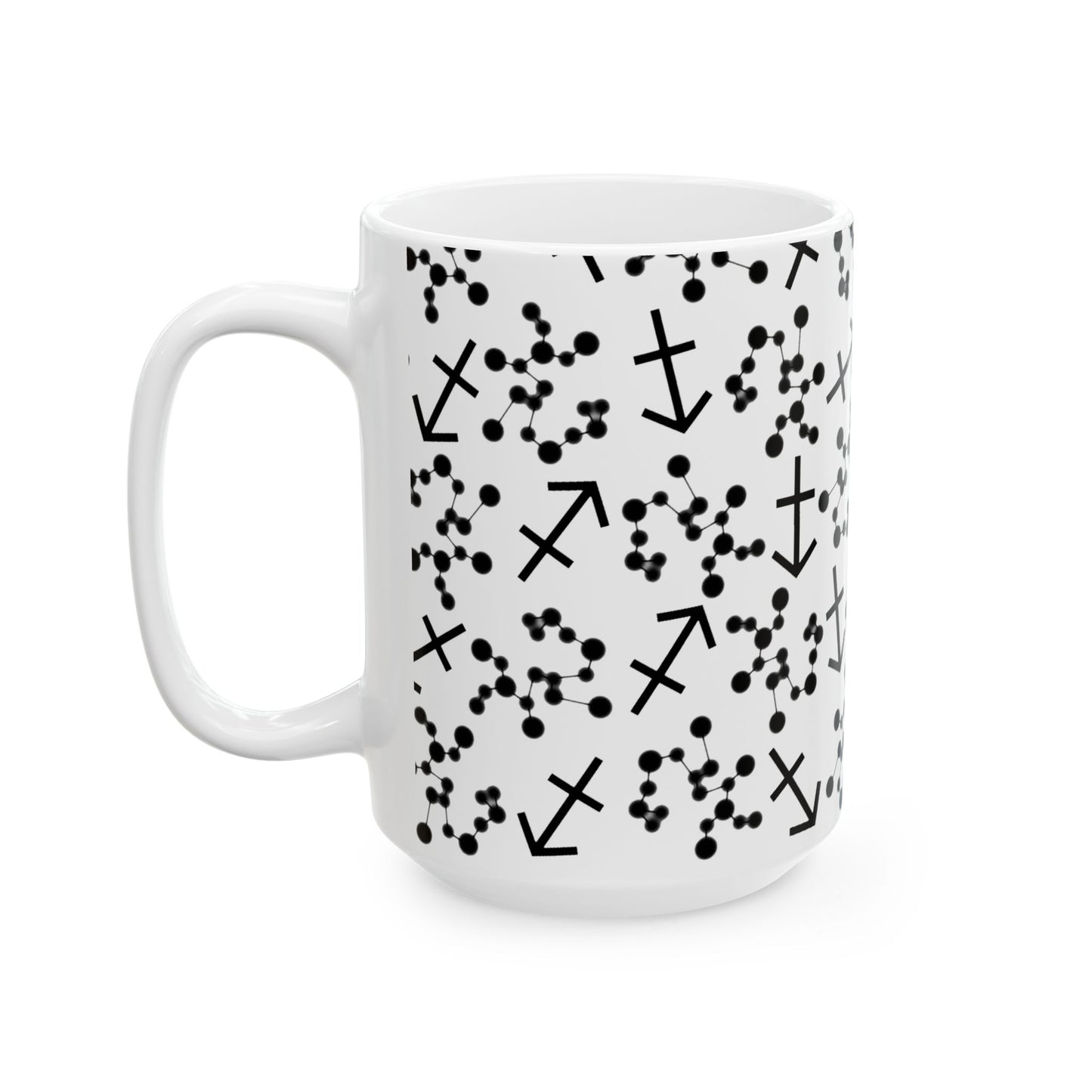 Ceramic Mug, (11oz, 15oz), Ceramic Coffee Mug, AOP, Constellation & Symbol, Sagittarius Zodiac Design