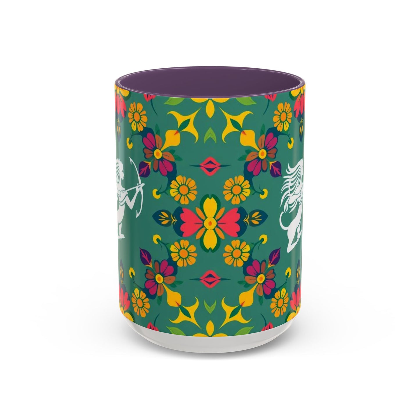 Accent Coffee Mug, Sagittarius, Zodiac. Flower Pattern, (11, 15oz)