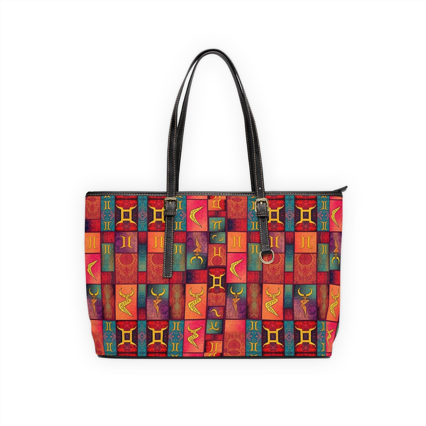 Leather Shoulder Bag, Gemini, Zodiac v4, Shapes Pattern