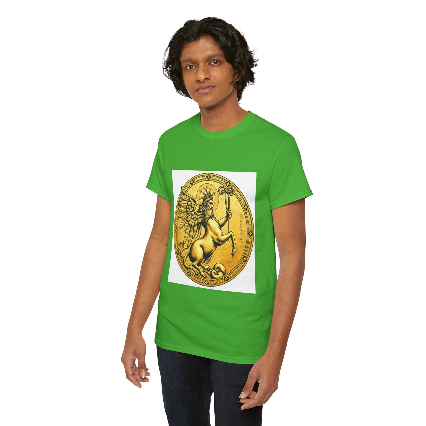 Unisex Heavy Cotton T-Shirt, Golden Angel Coin, Virgo Zodiac Design