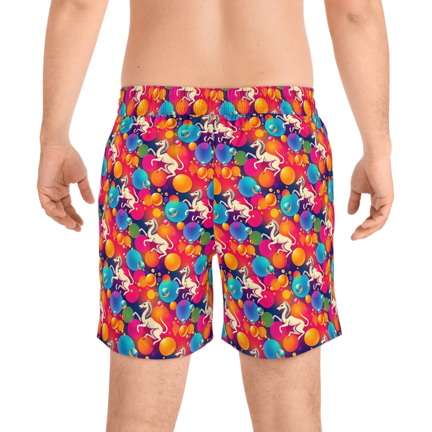 Men's Mid-Length Swim Shorts, (AOP), Virgo, Zodiac v2, Bubble Pattern