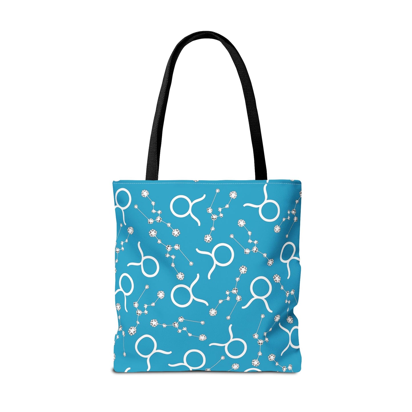 Tote Bag, Taurus Zodiac Sign, AOP, (Turquoise, White)