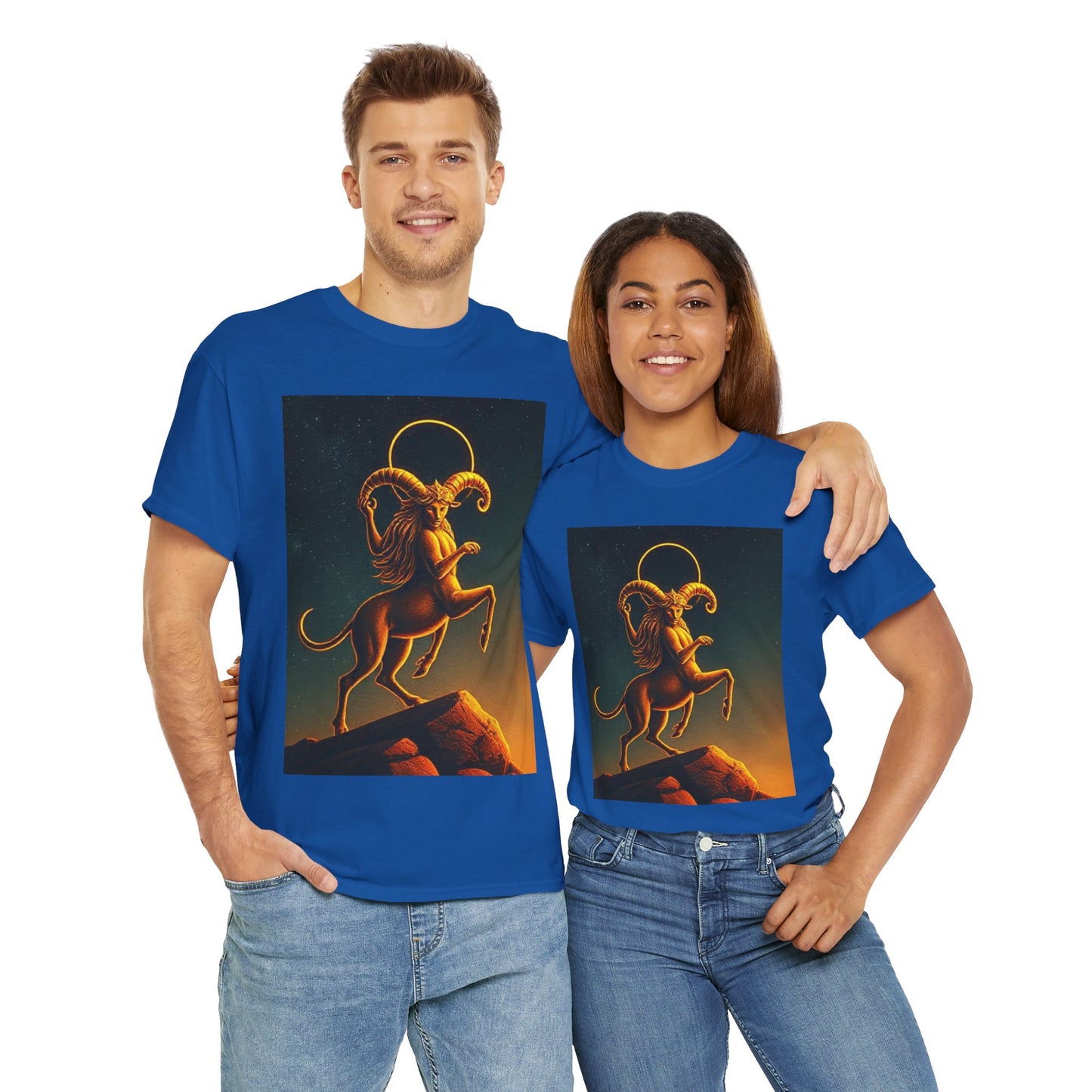 Unisex Heavy Cotton T-Shirt, Mountain Top, Aries Zodiac Design