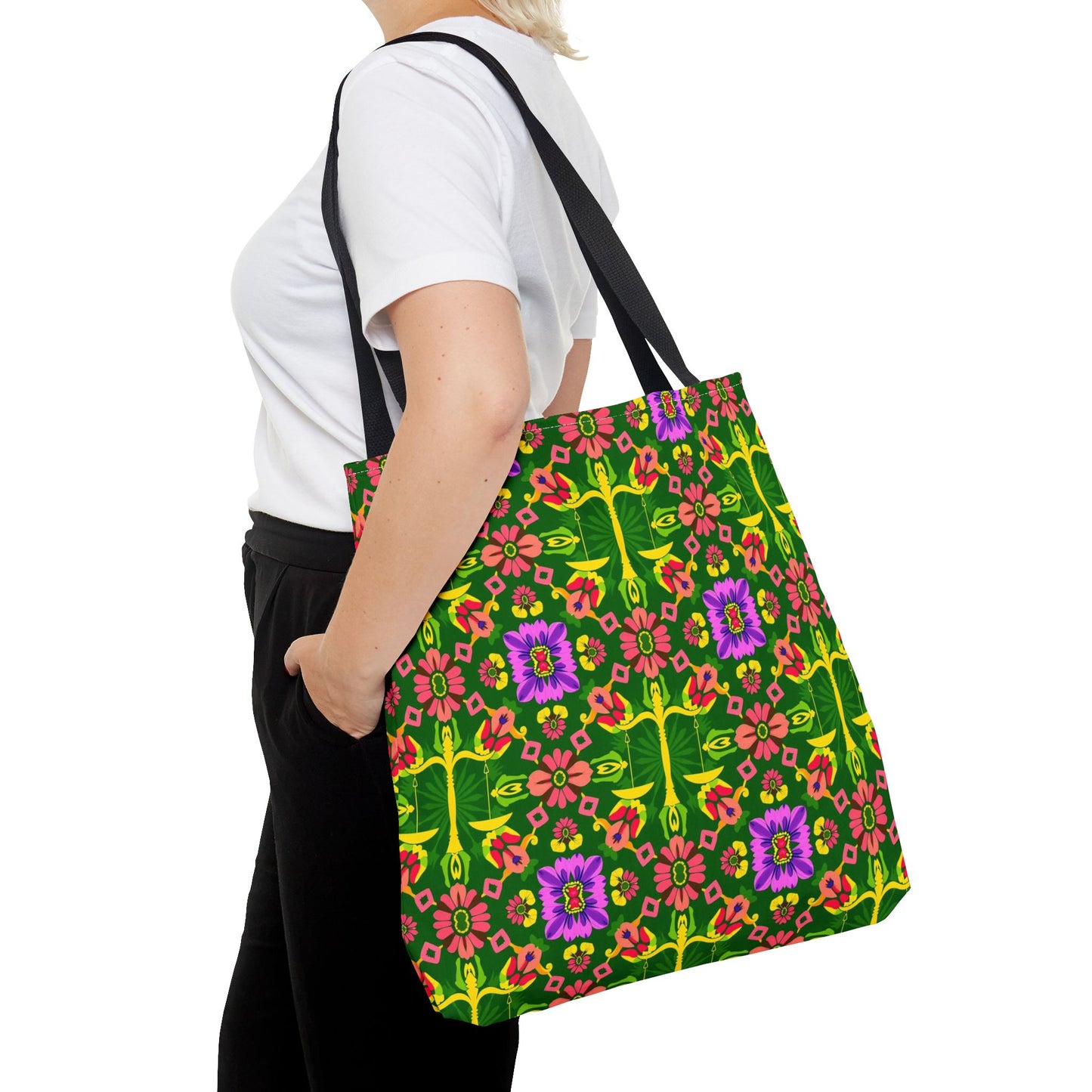 Tote Bag (AOP), Libra, Zodiac, Flower Pattern