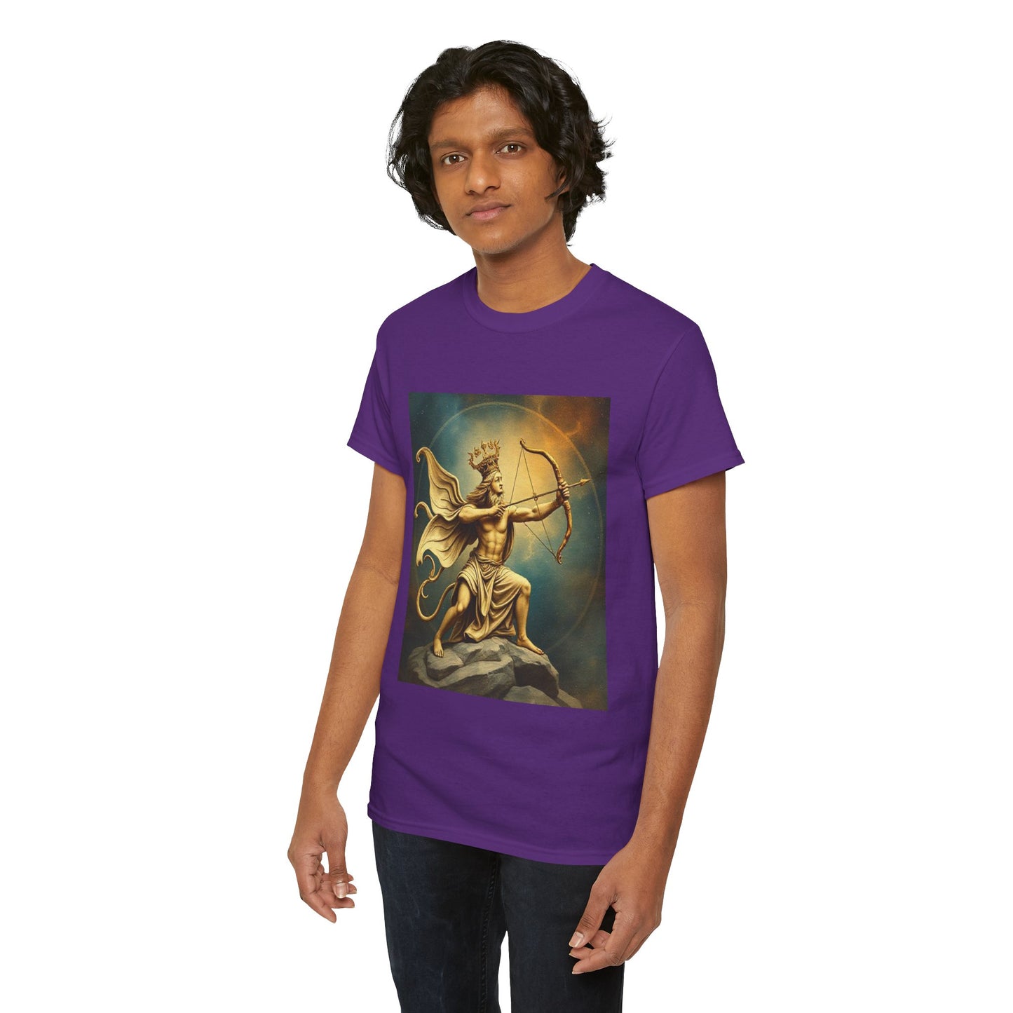 Unisex Heavy Cotton T-Shirt, Sagittarius King, Bow & Arrow v1, Zodiac Design