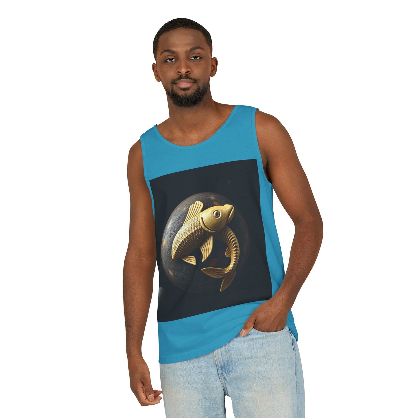 Unisex Garment-Dyed, Tank Top, Pisces Design, Space Animal v1, 100% US cotton